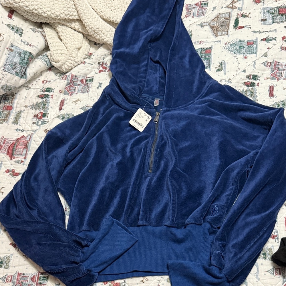 Blue Velour Hoodie free people